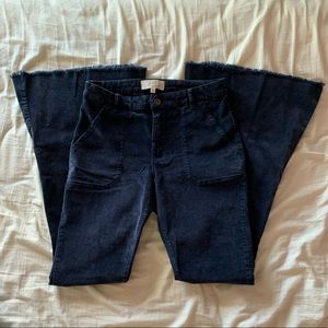 Navy blue corduroy chelsea and violet flared pants size 25